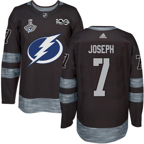 Men Adidas Tampa Bay Lightning #7 Mathieu Joseph Black 1917-2017 100th Anniversary 2020 Stanley Cup Champions Stitched NHL Jersey